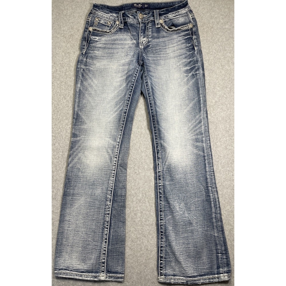 Miss Me Jeans Low Rise Boot Cut Size 27 Rhinestones Embroidered Western Cowboy